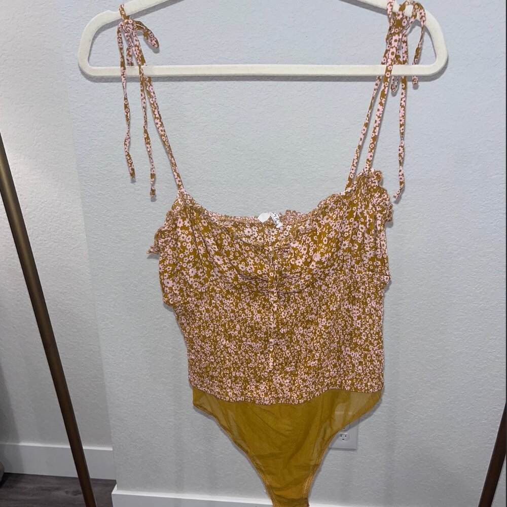 Free People Bardot Bodysuit in Yellow